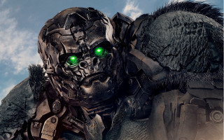 Robot green eyes furry coat - his face and shoulders free wallpaper