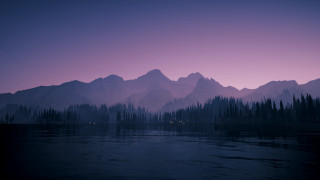 Mountain lake dusk purple sky 2 - realistic lighting free wallpaper