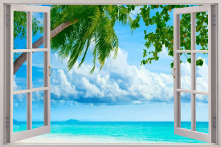 Open window ocean palm tree - a view of the ocean free wallpaper