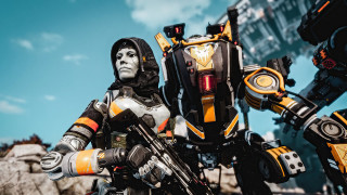 Robot gun helmet city sci - his head and a helmet free wallpaper