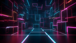 Dark tunnel neon lights holography - a black floor free wallpaper