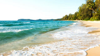 Australian impressionist beach mountain trees - a mountain in the distance free wallpaper