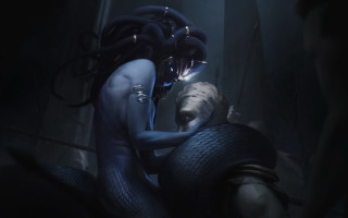 Woman snake back dark room - bastien l. deharme free wallpaper