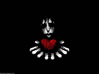 Skeleton holding heart black background - dark art free wallpaper