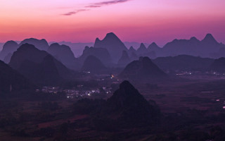 Mountain sunset pink sky small - dai xi free wallpaper