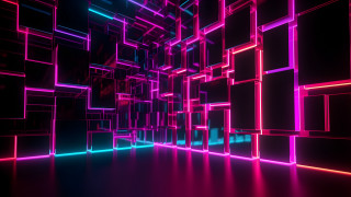 Neon squares room 3d render - a black floor free wallpaper