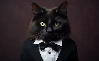 Black cat tuxedo bowtie yellow - professional free wallpaper for desktop