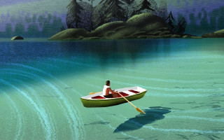 Man lake mountains wave boat - edward hopper and james gilleard free wallpaper