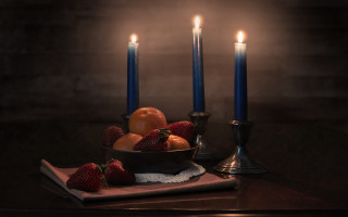 Fruit candles stilllife table art - bracha l. ettinger free wallpaper