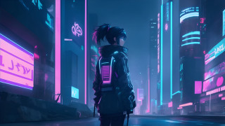 Cyberpunk city night neon pony - the building free wallpaper