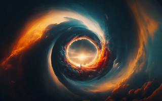 Psychedelic spiral sky fire mountain - the end free wallpaper