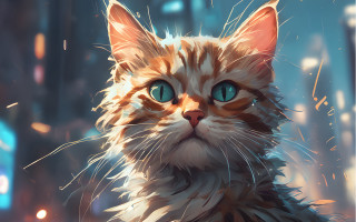 Blue eyes cat night blurry - art station free wallpaper