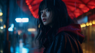 Woman rain umbrella night red - the rain free wallpaper for desktop