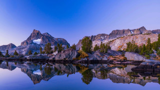 Mountain reflection lake sunset forest 4 - a still lake free wallpaper