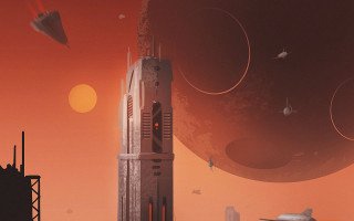 Futuristic city red sky red - christopher balaskas free wallpaper