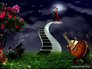 Couple piano grass guitar night - a piano free wallpaper