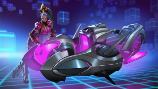 Futuristic woman motorcycle city neon - a grid pattern free wallpaper
