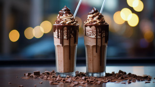 Chocolate milkshake glasses bokeh lights - decadent free wallpaper