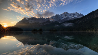 Mountain reflection sunset lake clouds 2 - widescreen free wallpaper for desktop