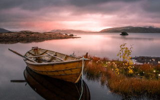 Boat water island cloudy sky - david paton free wallpaper