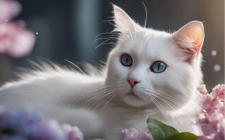 White cat blu eyes flower - a bed of flowers free wallpaper