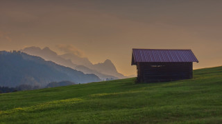 Small cabin grassy hill mountains - a small cabin free wallpaper