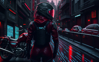 Red outfit helmet motorcycle cyberpunk - cyberpunk style free wallpaper