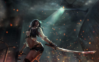 Woman sword dark room light 3 - bayard wu free wallpaper