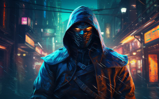 Man hooded jacket neon city - cinematic 4k wallpaper free wallpaper