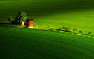 Green field red barn trees - ferenc joachim free wallpaper