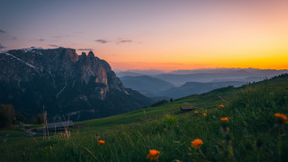 Mountain house sunset valley forest - a house in the middle of it free wallpaper