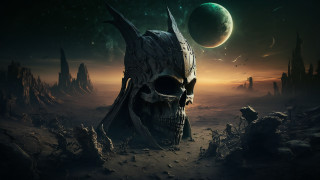 Skull desert planet moon night - a planet in the background free wallpaper for desktop
