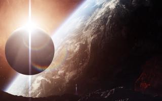 Space station planet sunset matte - a bright sun free wallpaper