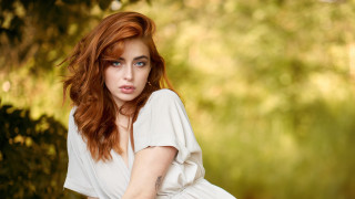 Redhair blueeyes white dress tree - preraphaelitism free wallpaper