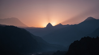 Mountain range sunset river forest - a sun free wallpaper