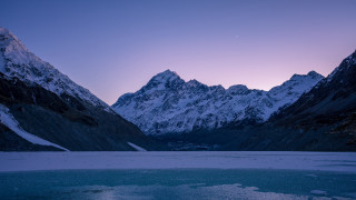 Mountain lake moon forest sunset - free winter wallpaper
