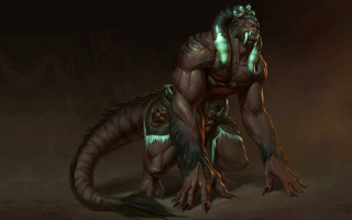 Demonic green eyes kneeling glowing - a demonic creature free wallpaper