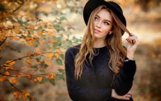 Woman black hat sweater autumn - american barbizon school free wallpaper for desktop