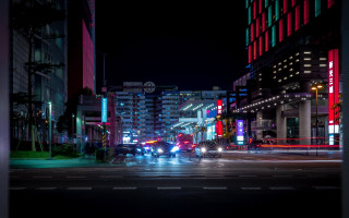 City street night neon futurism - neon free wallpaper for desktop