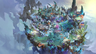 Sky water floating island tower - different thing free wallpaper