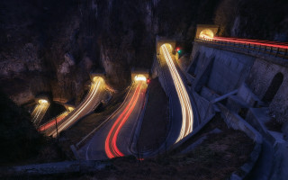 Highway light streaks mountain night - filip hodas free wallpaper