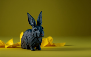 Black rabbit paper yellow background - paper free wallpaper