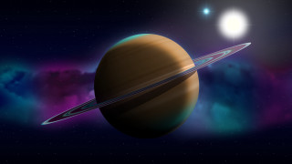 Saturn rings stars sky sun - a bright sun in the background free wallpaper