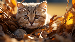 Cat autumn leaves blurry fire - a sad look free wallpaper