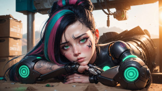 Woman green pink hair cyberpunk - stanley artgerm lau free wallpaper