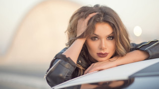 Woman leaning on car armor - elina karimova free wallpaper for desktop