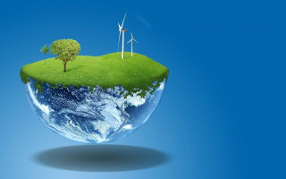 Green island wind turbines tree 2 - solarpunk free wallpaper