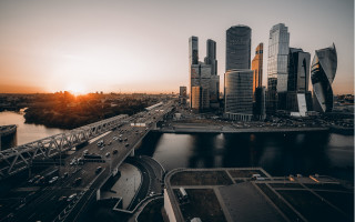 City bridge river sunset buildings 2 - a few building free wallpaper for desktop