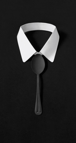 Spoon white ribbon black background - transgressive art free wallpaper for mobile