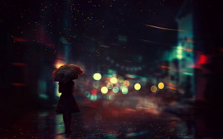 Rainy night umbrella cityscape cinematic - cyril rolando free wallpaper